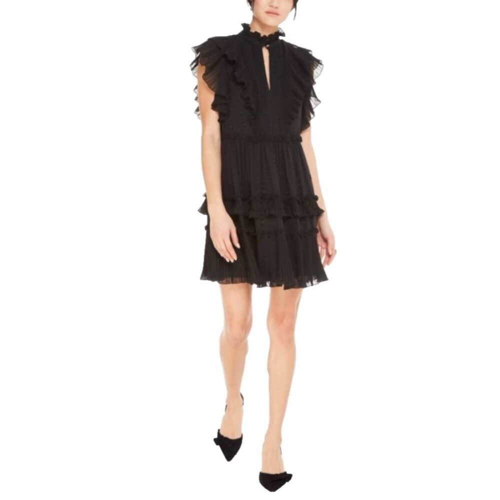 Kate Spade Devore Dress 6 Black Silk Mix Bakery Dot Ruffle Dress